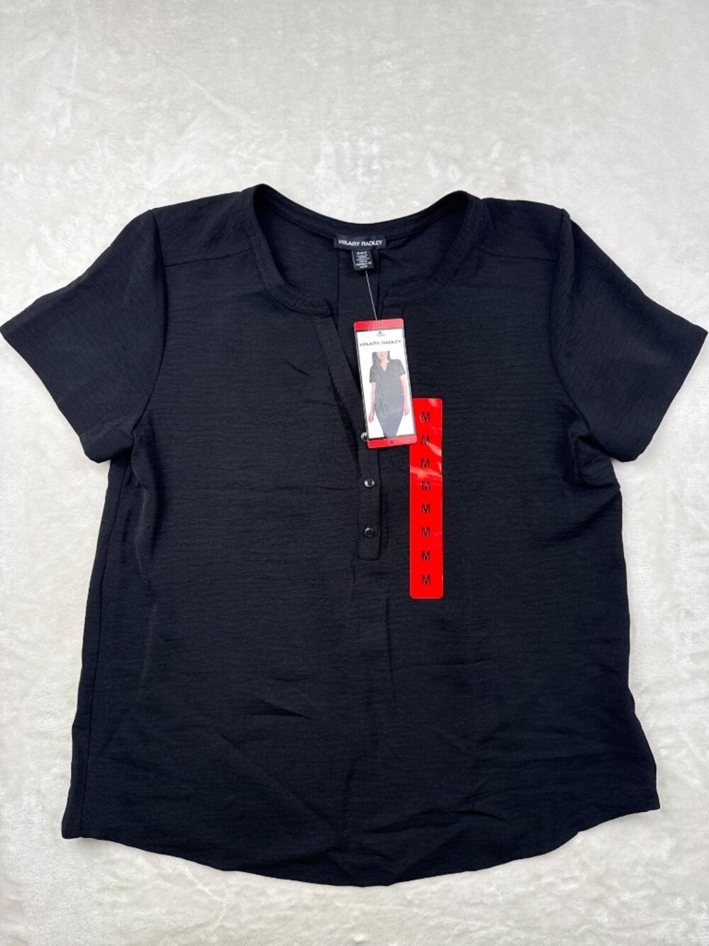 Hilary Radley Womens Black Button-Front Short Sleeve Top Size M